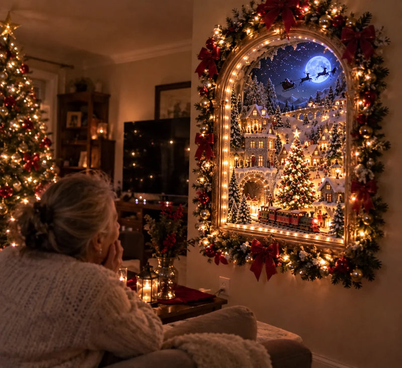 Christmas Magic Portal lighted animated village wall décor